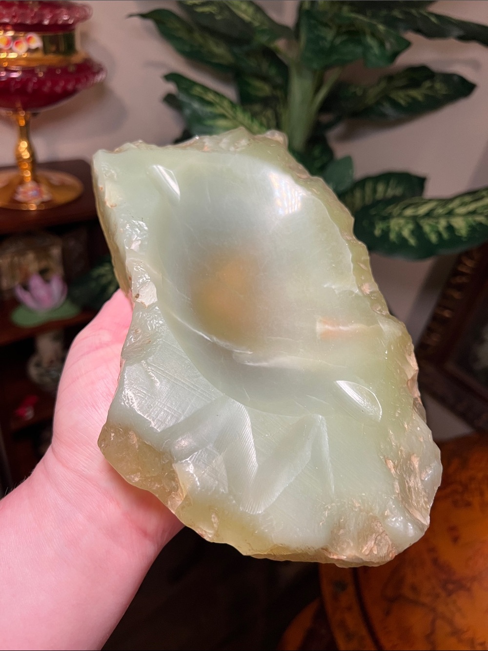 Vintage Italian Green Onyx Marble Stone Ashtray Art Deco MCM Lounge Parlor